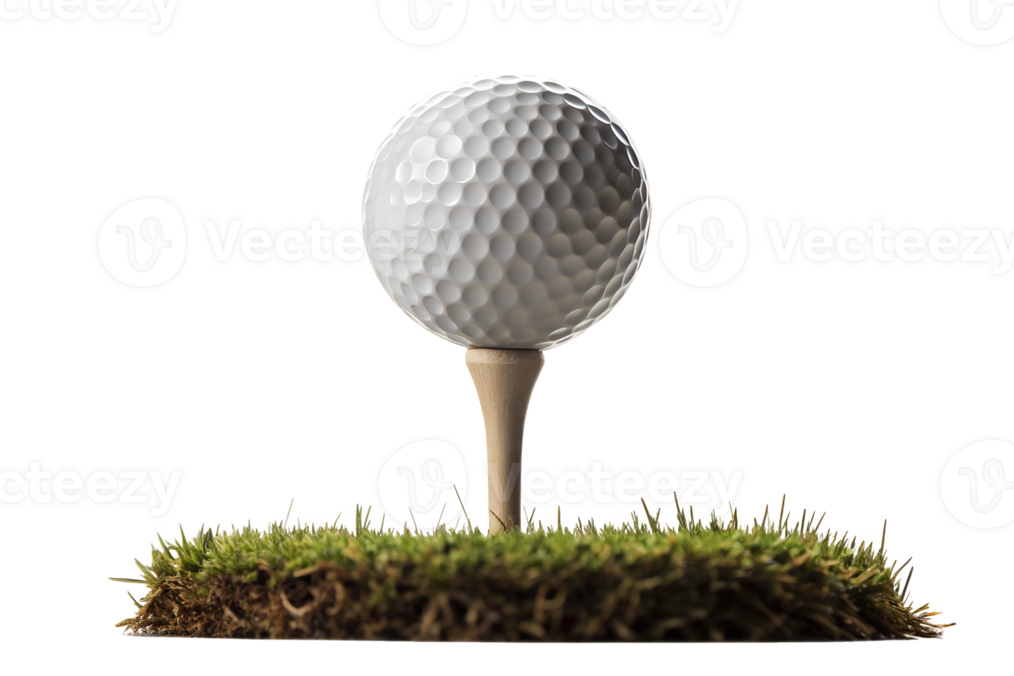 Golf ball on tee in natural grass setting png