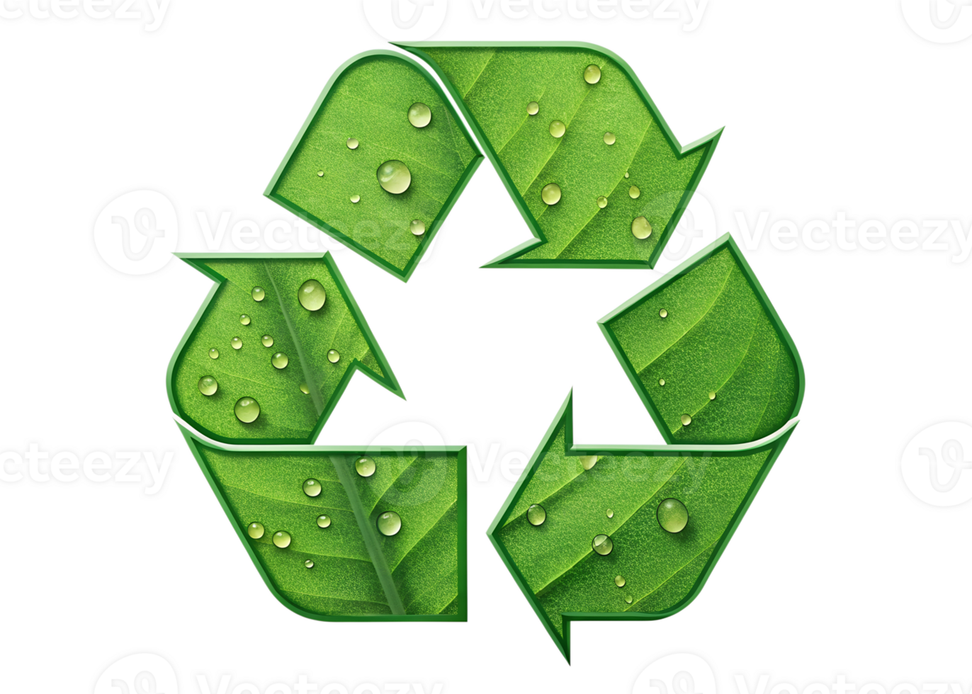 Leafy green recycling symbol with droplets png