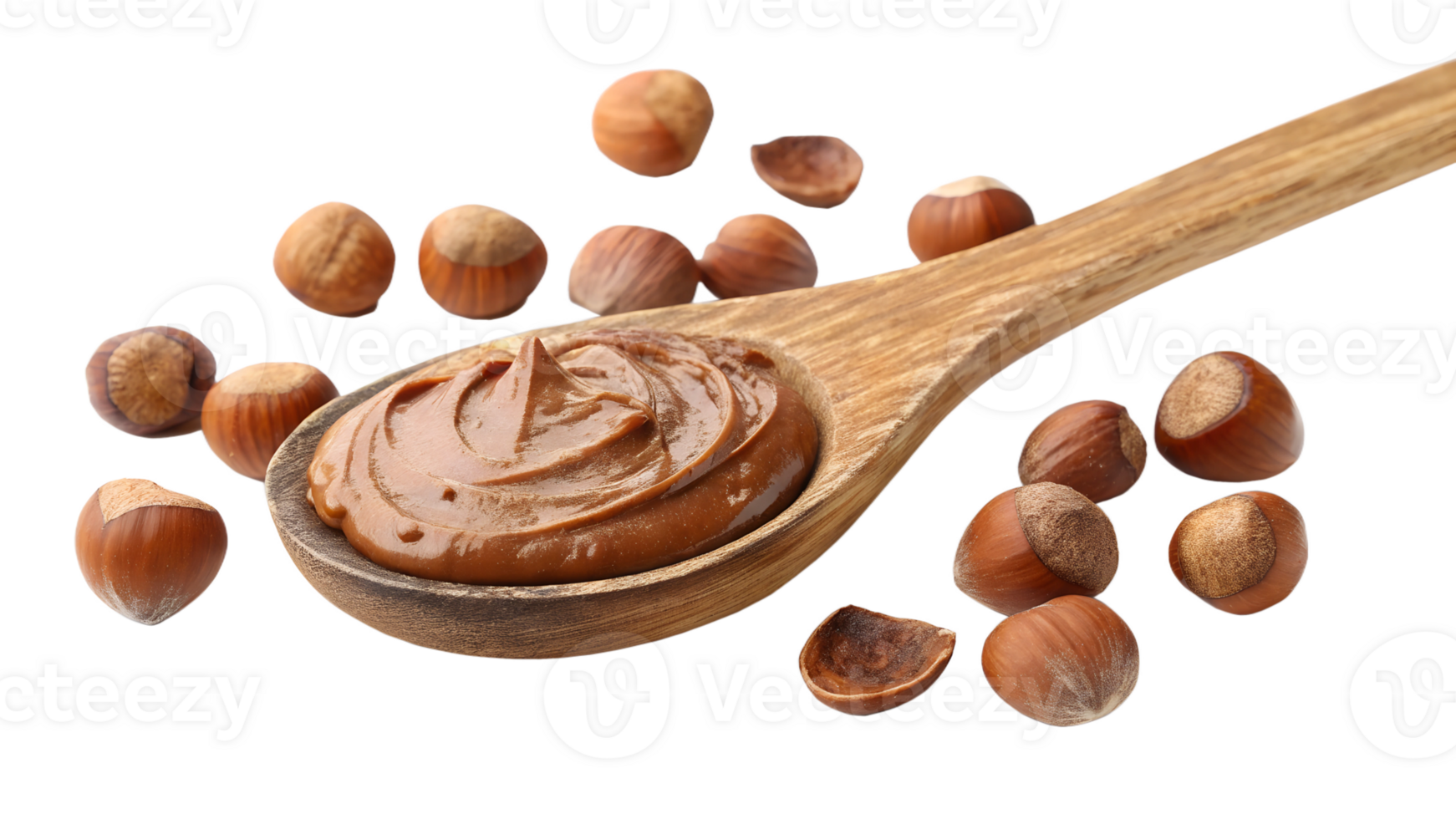 Delicious hazelnut spread on a wooden spoon png