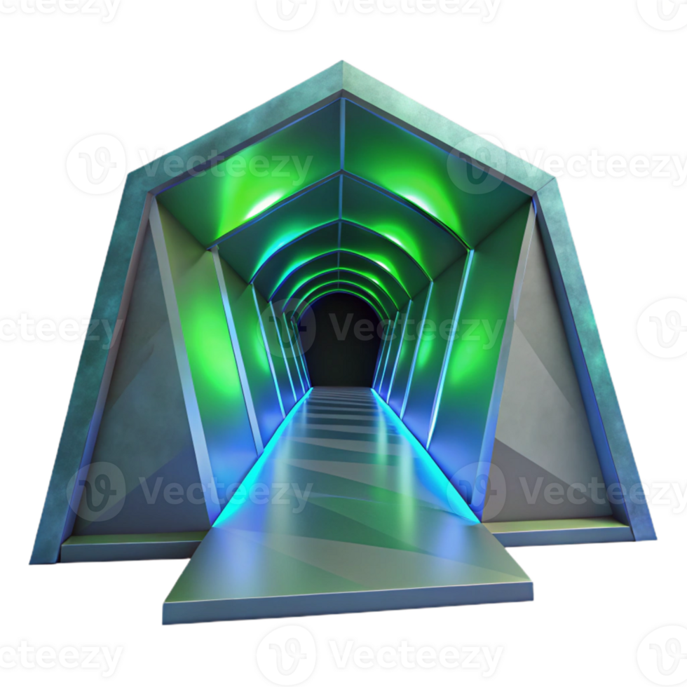 wonderful traditional Geometric Vr Tunnel with Green and Blue Lighting Isolated professional png