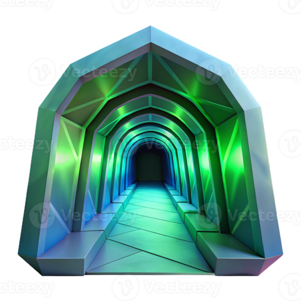 magnificent traditional Geometric Vr Tunnel with Green and Blue Lighting Isolated original png