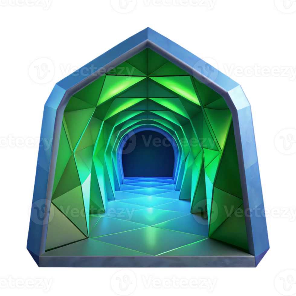 magnificent vintage Geometric Vr Tunnel with Green and Blue Lighting Isolated exclusive png
