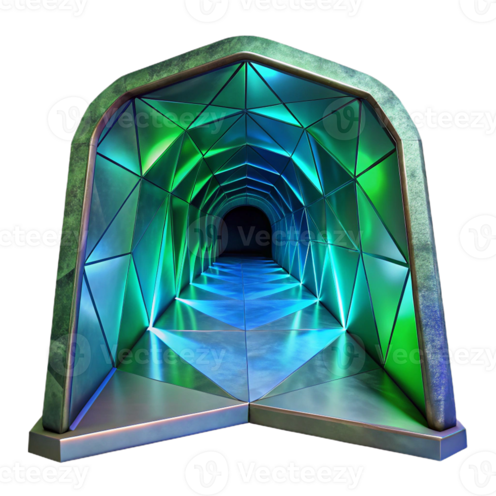 stunning modern Geometric Vr Tunnel with Green and Blue Lighting Isolated authentic png