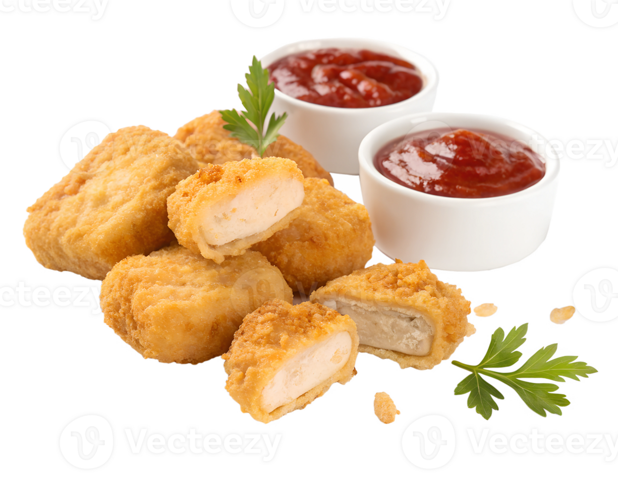 Crispy chicken bites served with dipping sauce png
