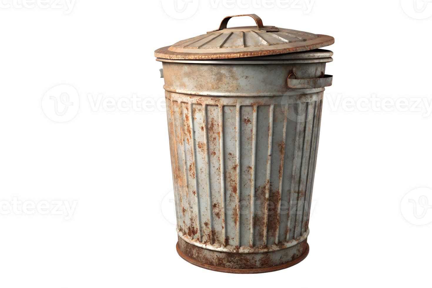Rusty metal trash bin in urban setting png