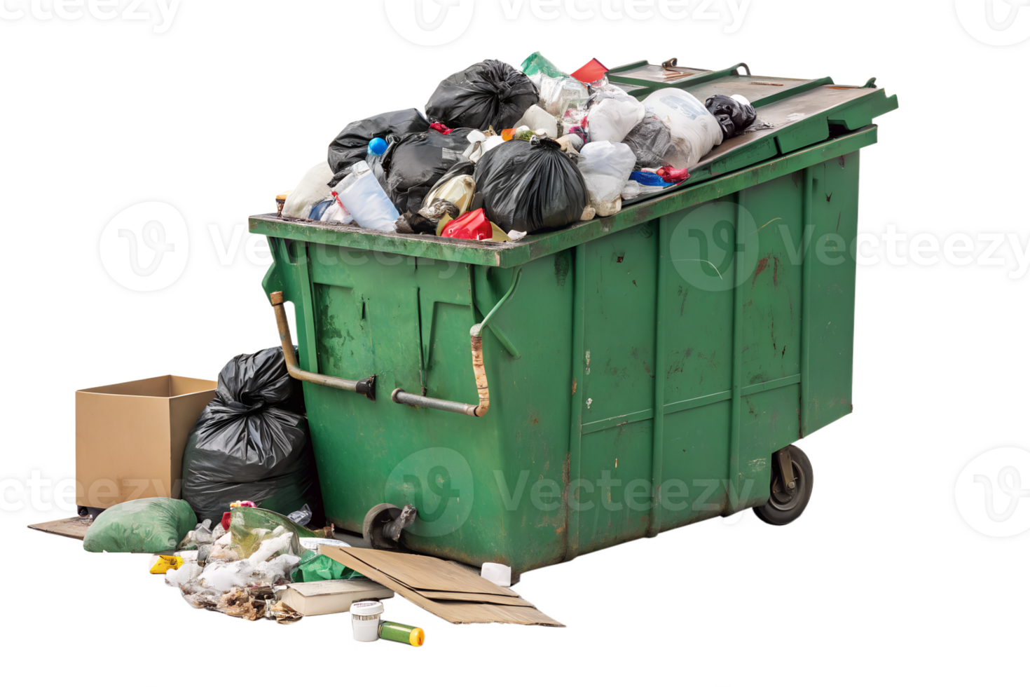 Overflowing green dumpster of waste png