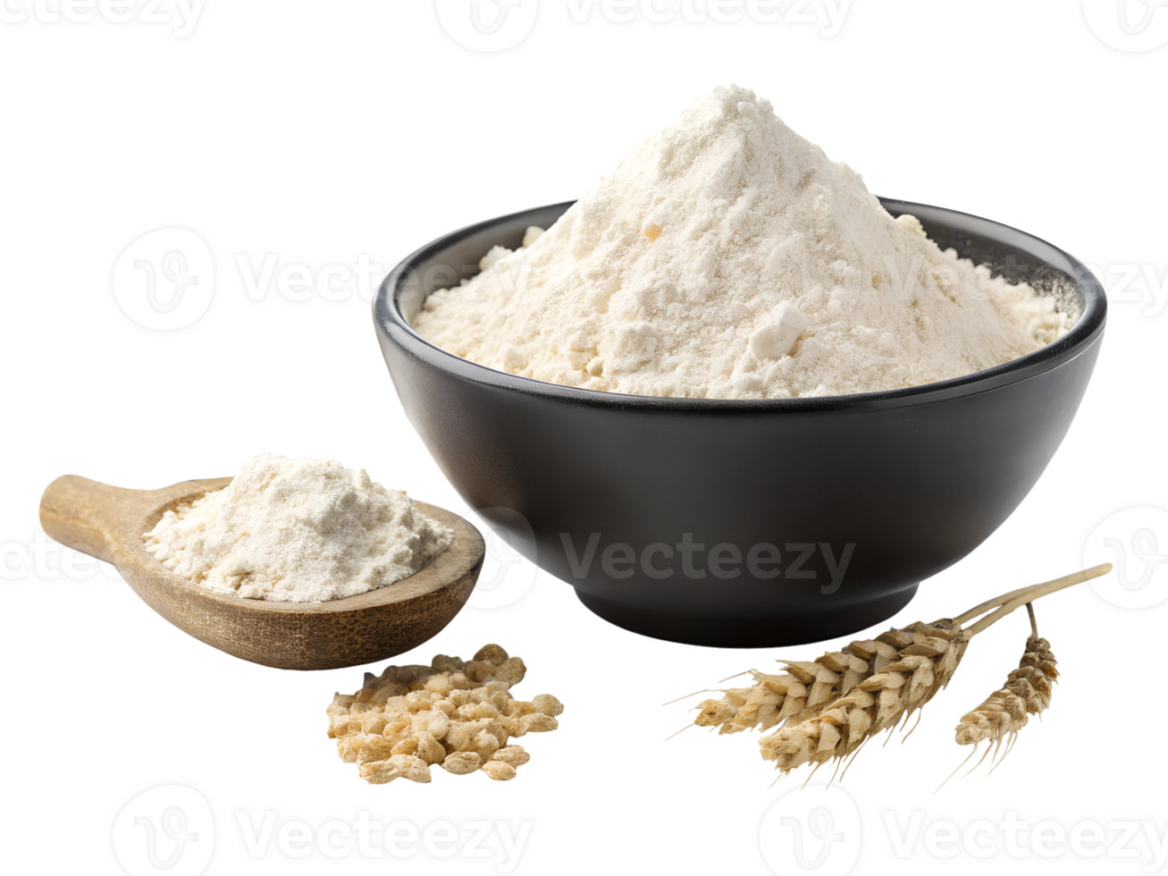 Rustic kitchen with flour and grains png