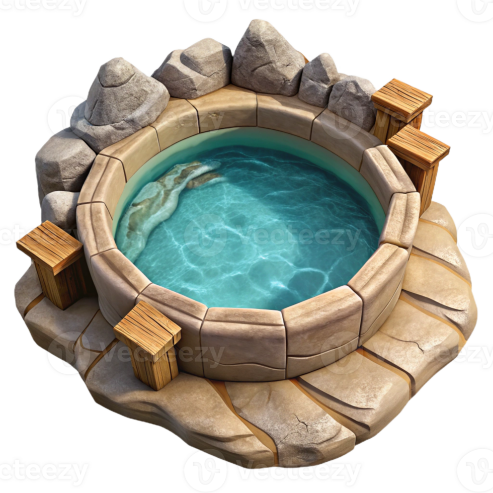 vibrant rustic Geothermal Pool Aerial View Isolated premium png