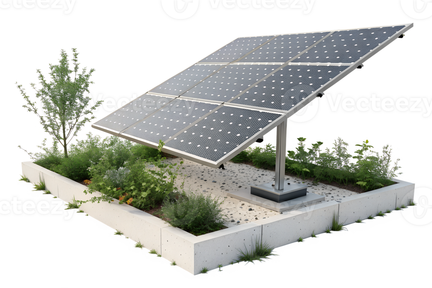 Solar panel installation in a green garden setting png