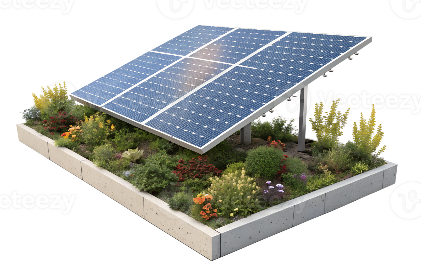 Solar panels in a thriving garden png