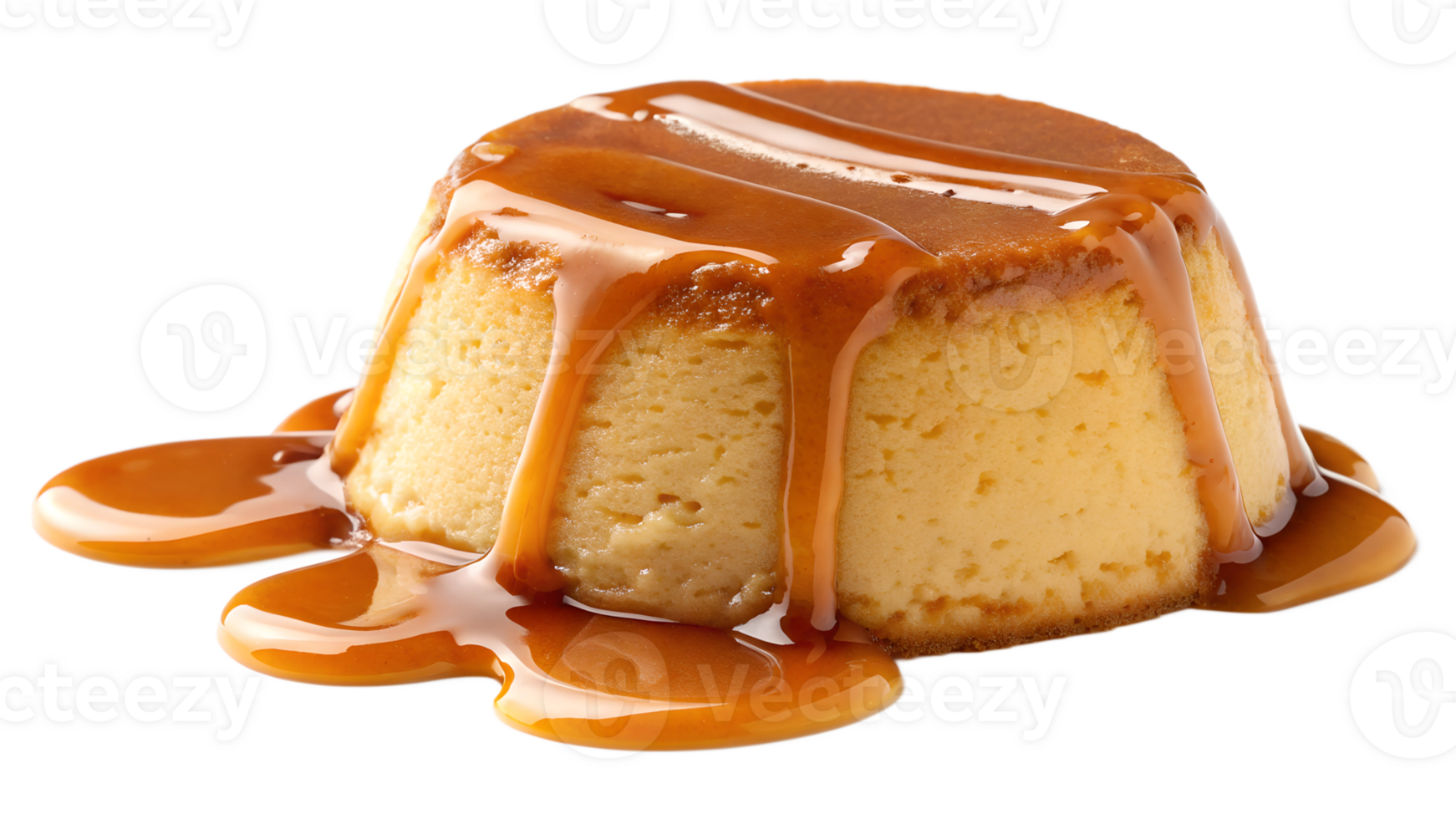Delicious caramel flan served with rich sauce png