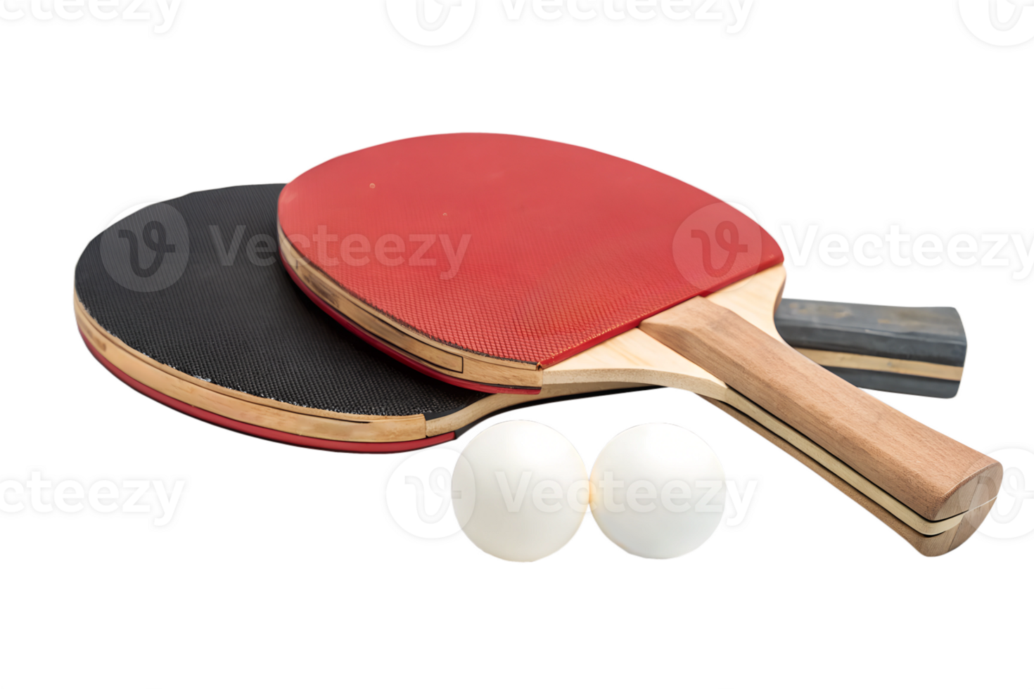 Table tennis paddles and balls ready for play png