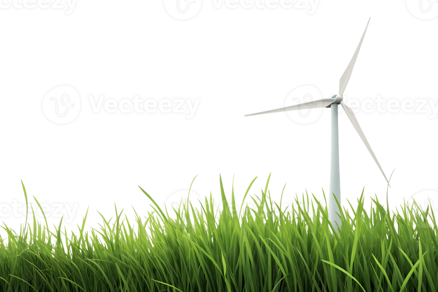 Wind turbine surrounded by lush green grass png