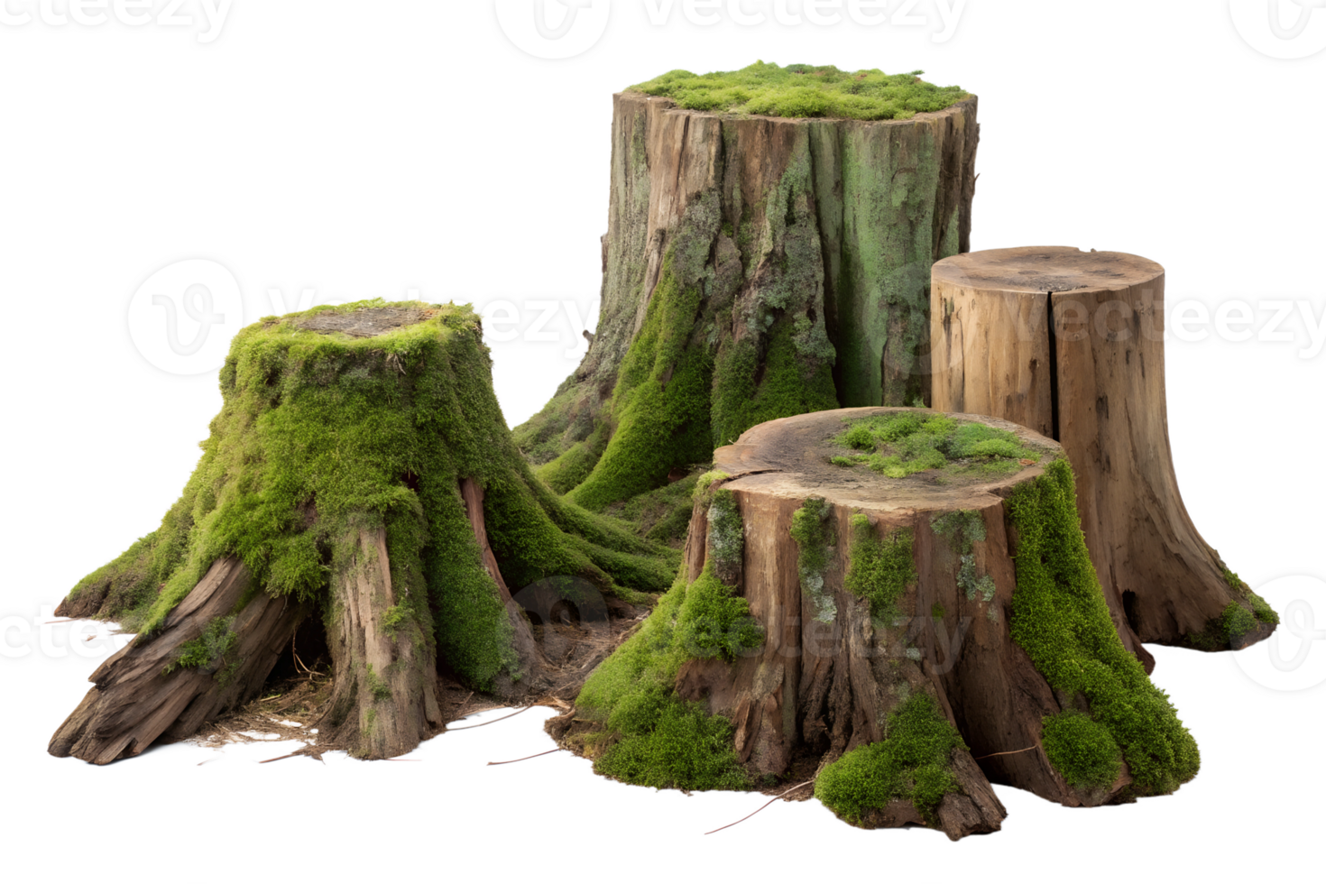 Stumps covered with green moss in natural setting png