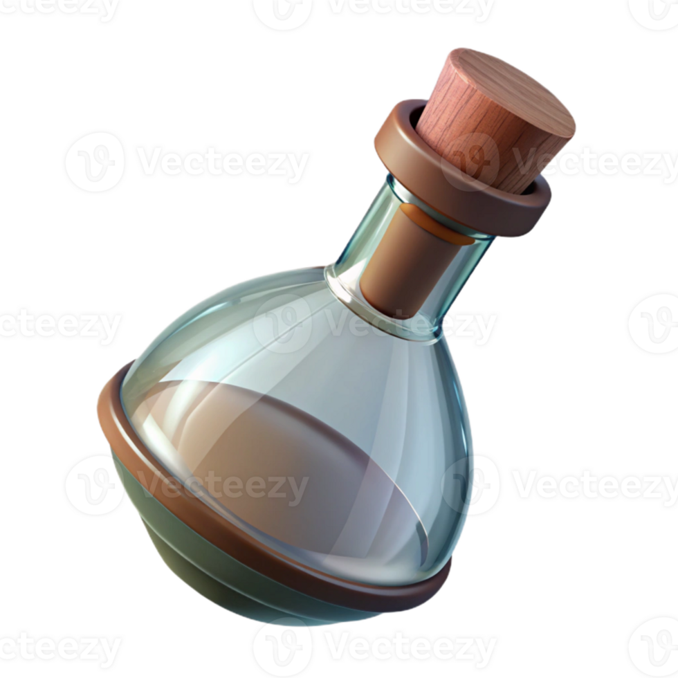 beautiful abstract Glass Bottle with Wooden Stopper Angled View Isolated detailed png