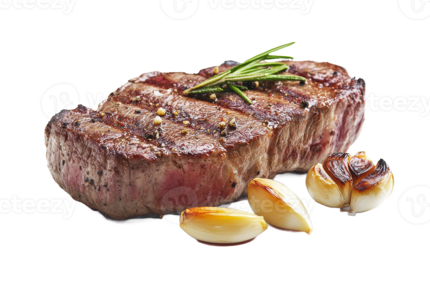 Delicious grilled steak with garlic and rosemary png