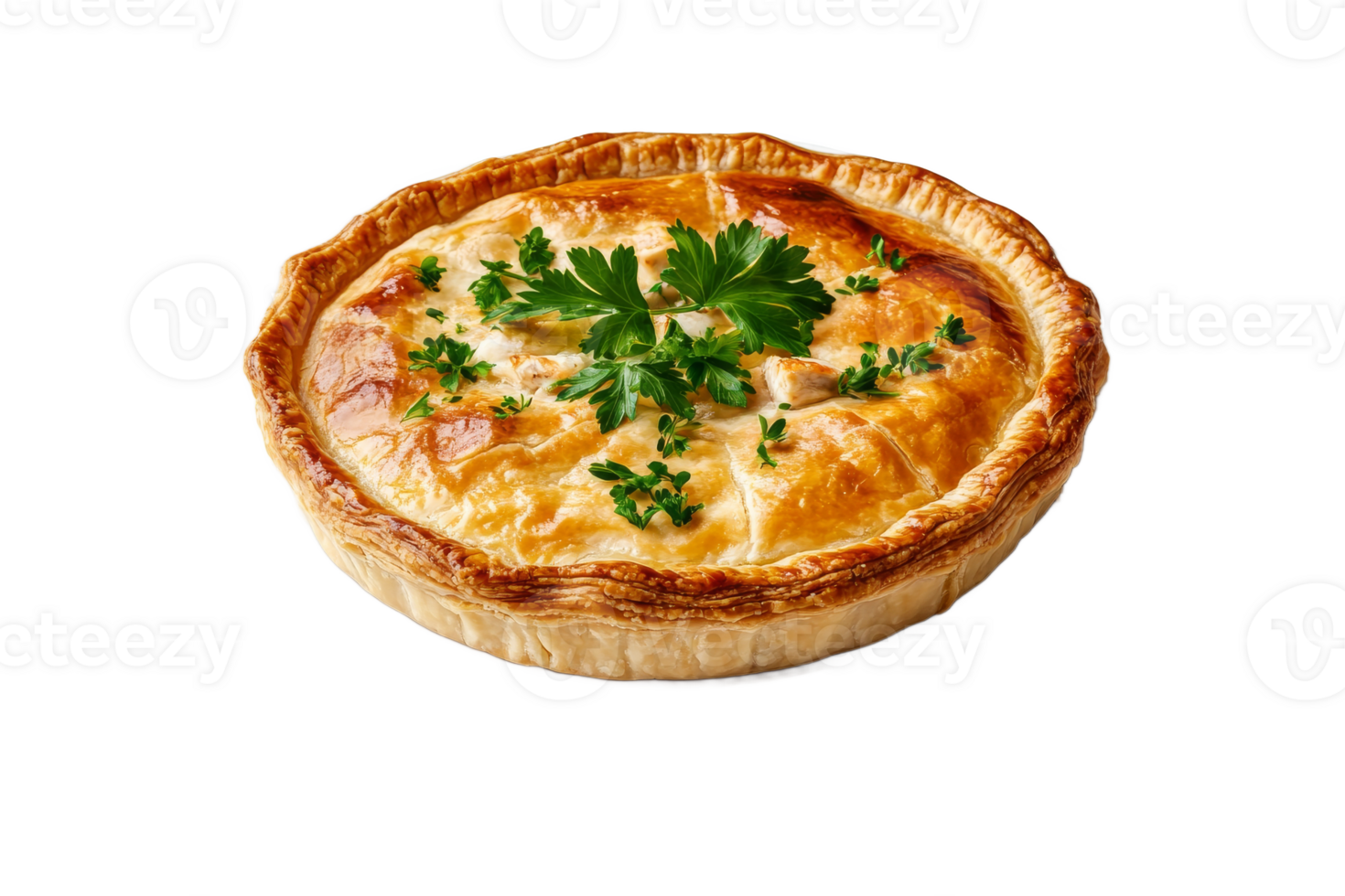 Delicious chicken pie with fresh herbs and crust png