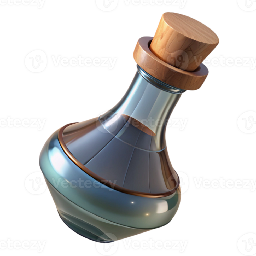 extraordinary contemporary Glass Bottle with Wooden Stopper Angled View Isolated high quality png