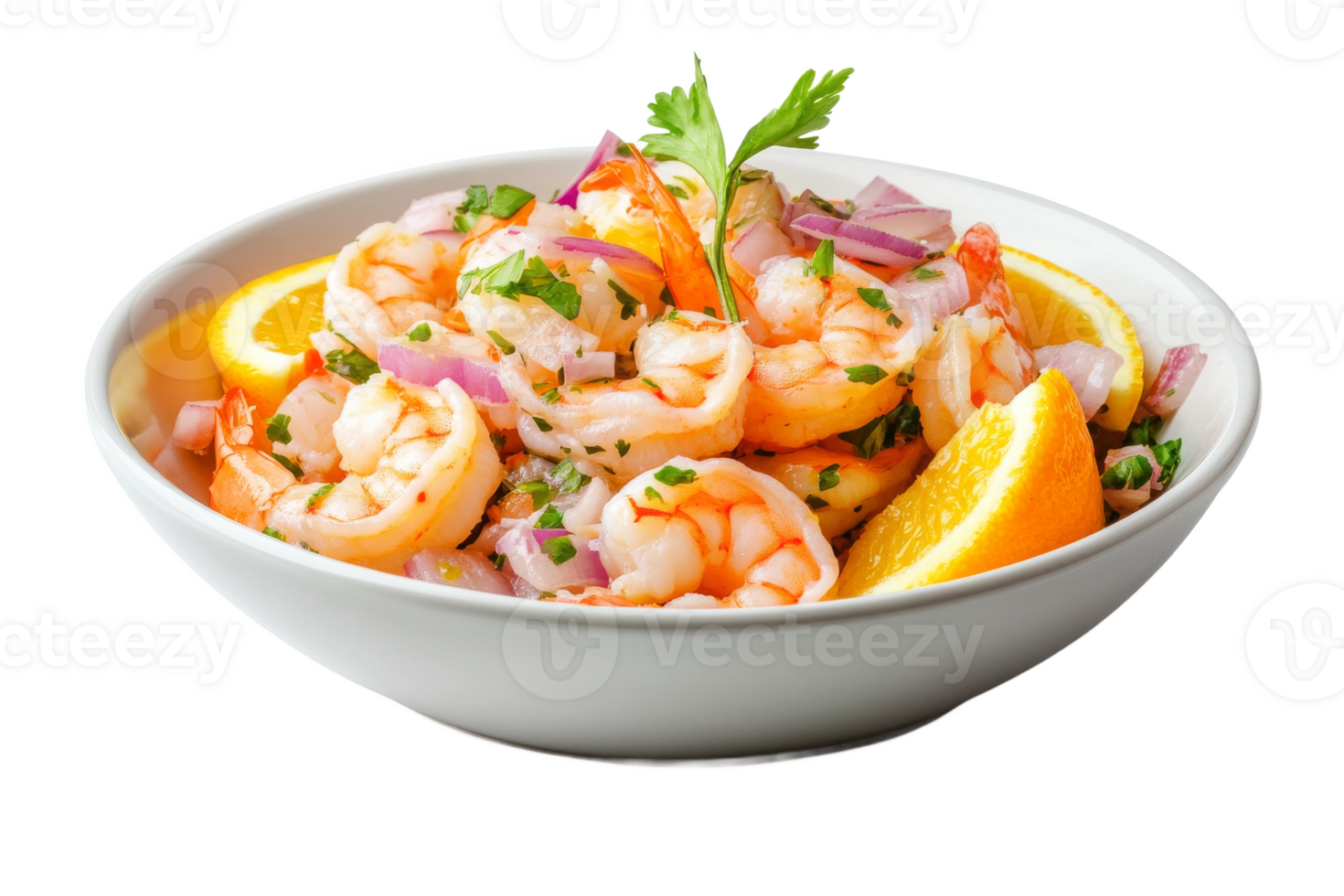 Shrimp salad with citrus and herbs in a bowl png