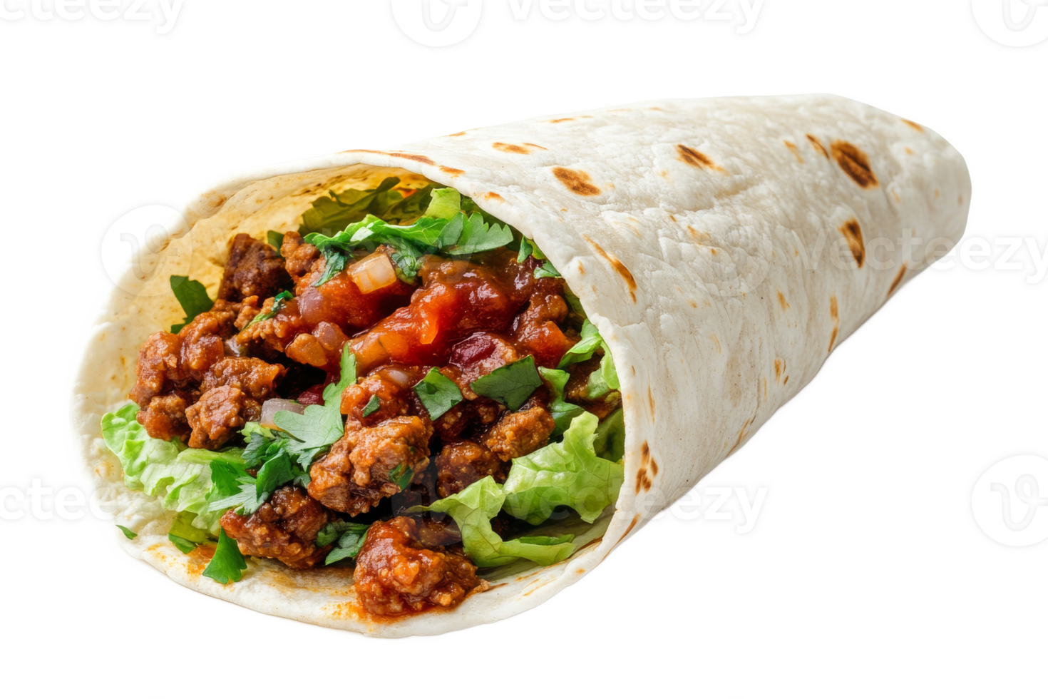 Tasty tortilla wrap with savory filling png
