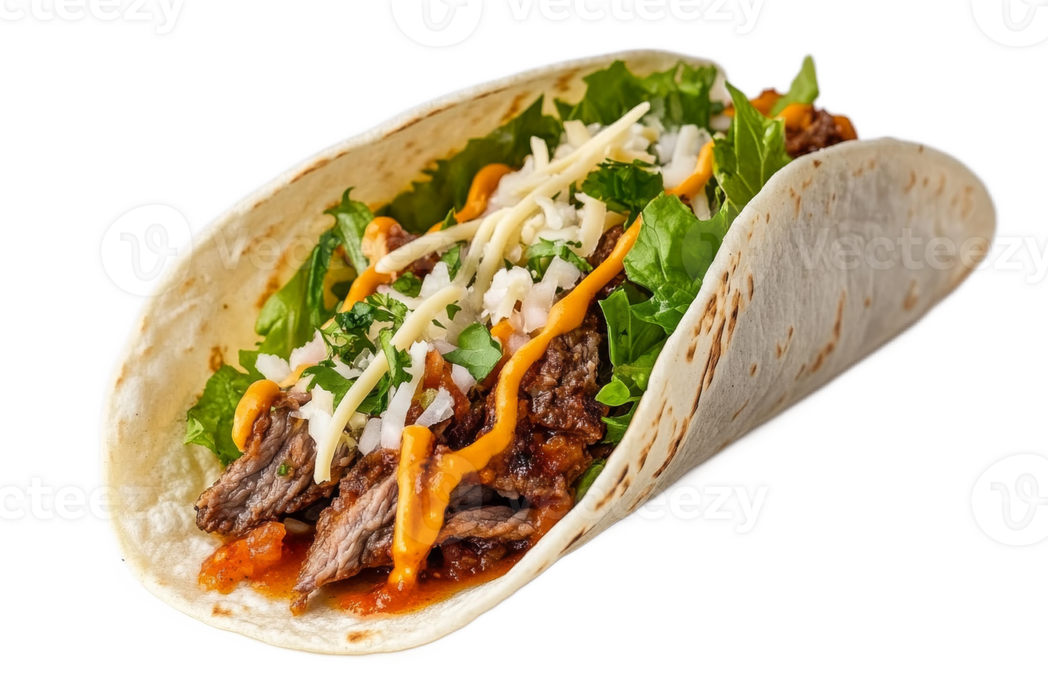 Beef taco with fresh toppings png