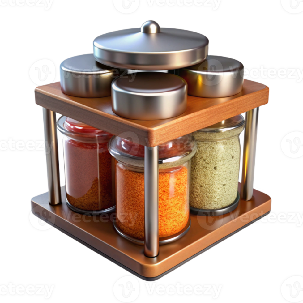 dramatic abstract Glass Jar Spice Rack Kitchen Setting Isolated original png