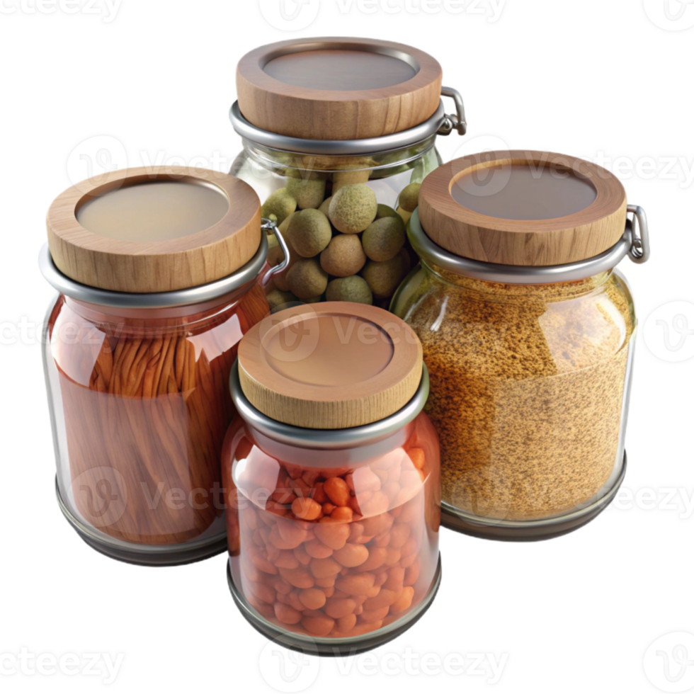 stunning artistic Glass Jars with Dried Foods Cutout high quality png