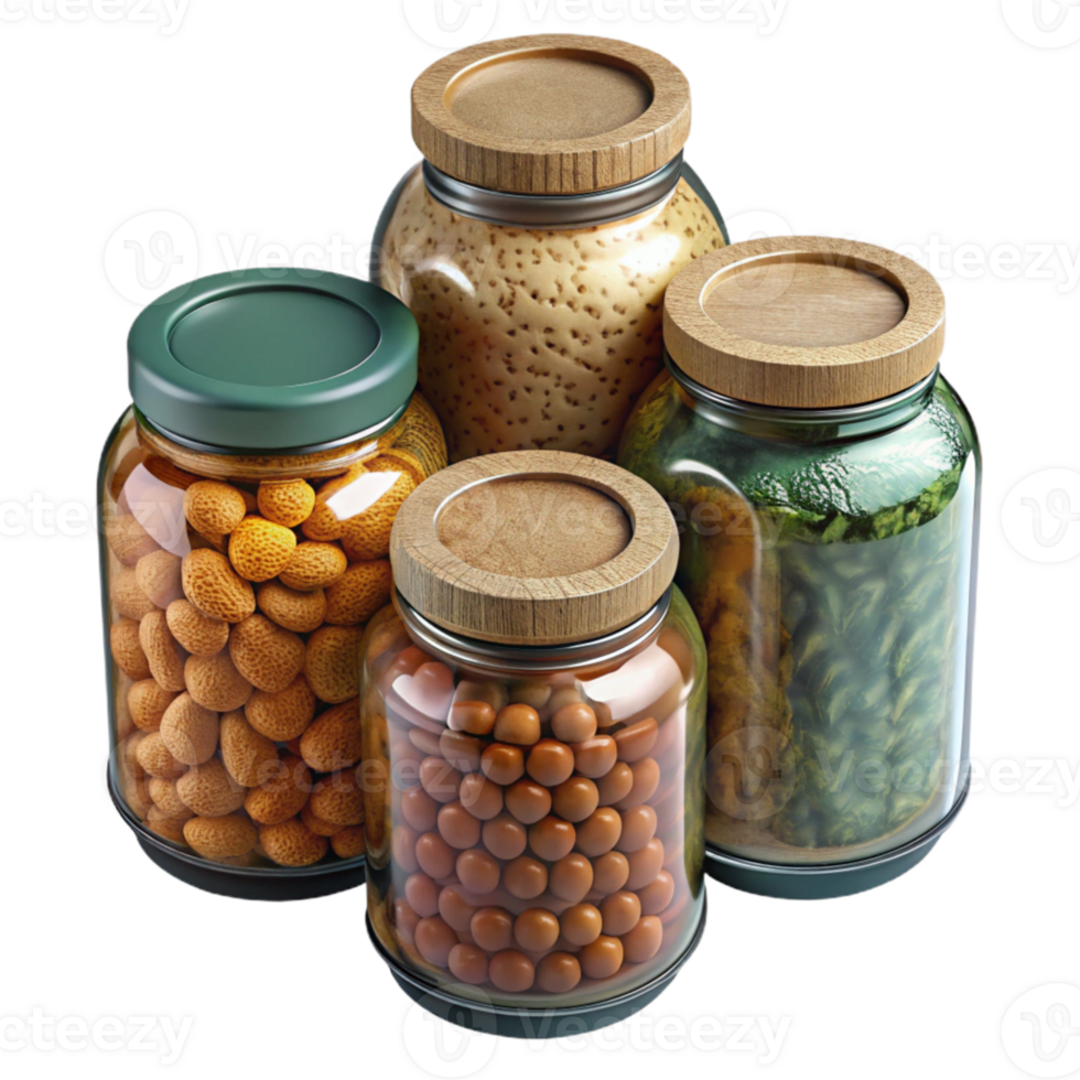 serene minimalist Glass Jars with Dried Foods Cutout png