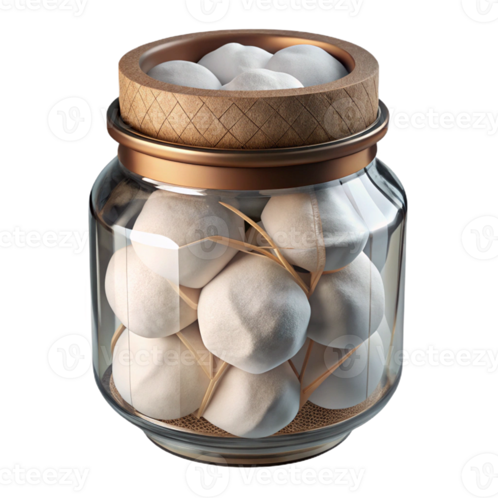 magnificent traditional Glass Jar with Cotton Balls Isolated authentic png