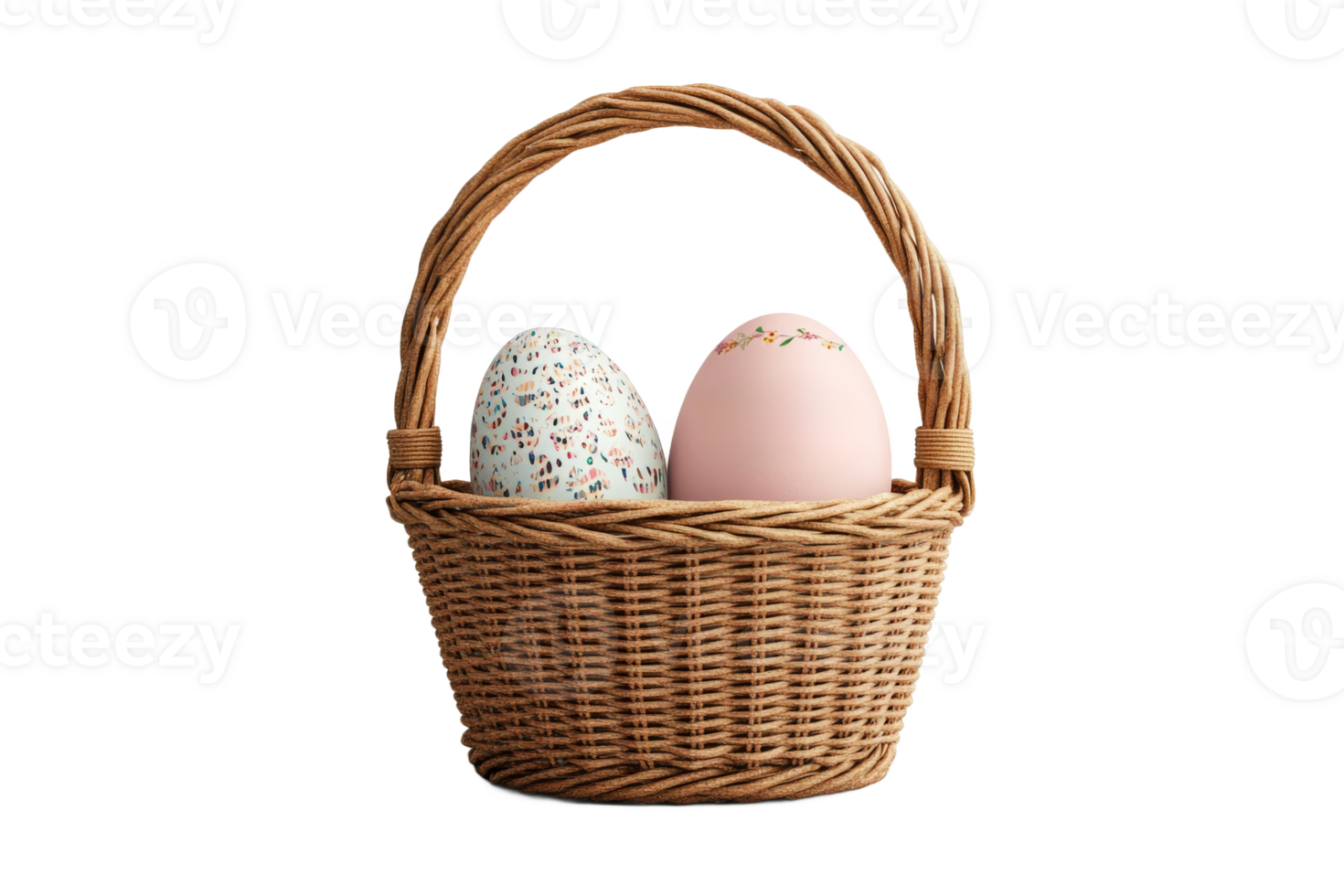 Colorful easter eggs in woven basket display png