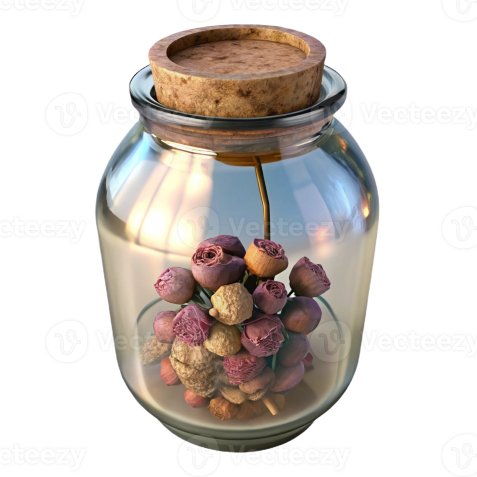 dramatic classic Glass Jar with Dried Flowers Isolated png