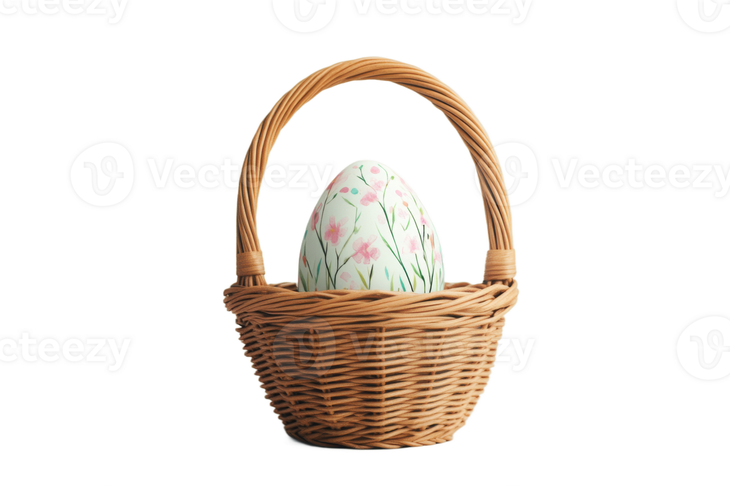 Hand painted egg nestled in a wicker basket png