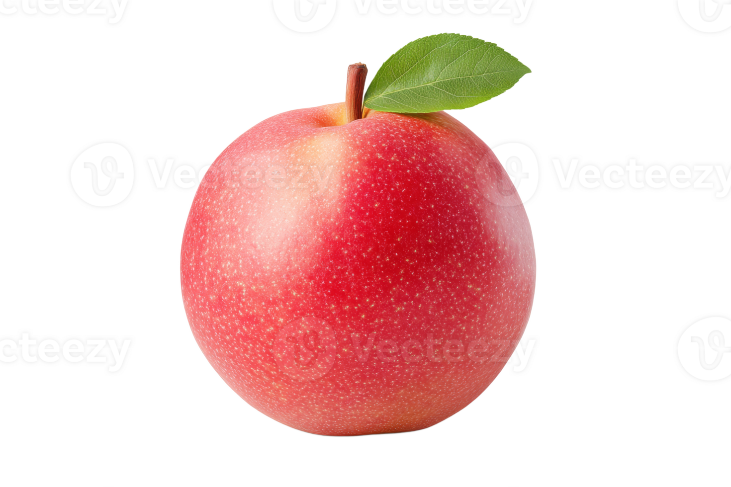 Red apple with green leaf on transparent png