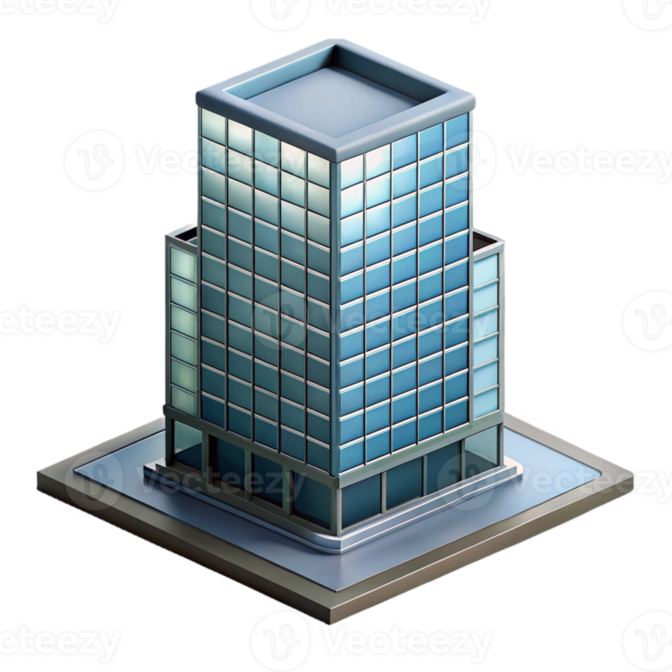 serene abstract Glass Office Skyscraper Isometric Cutout premium png