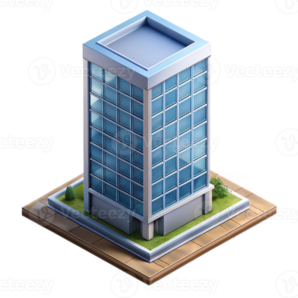 serene classic Glass Office Skyscraper Isometric Cutout original png