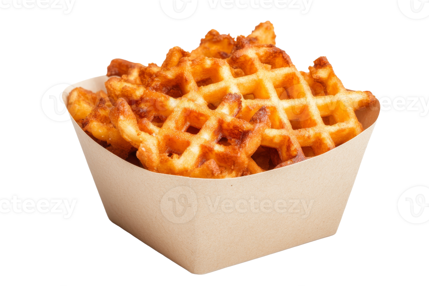 Delicious golden waffle fries in a paper container png
