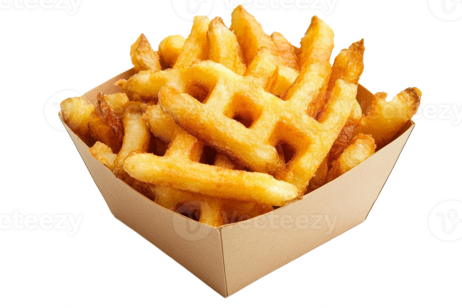 Crispy waffle fries in a paper cup png