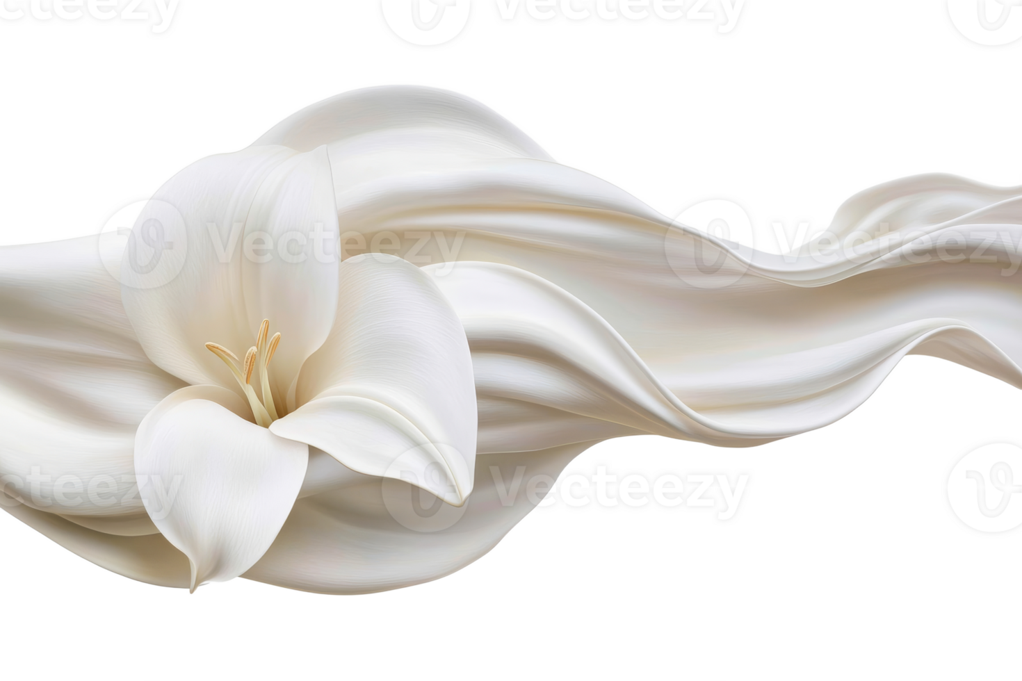 Elegant white flower with smooth fabric drapes png
