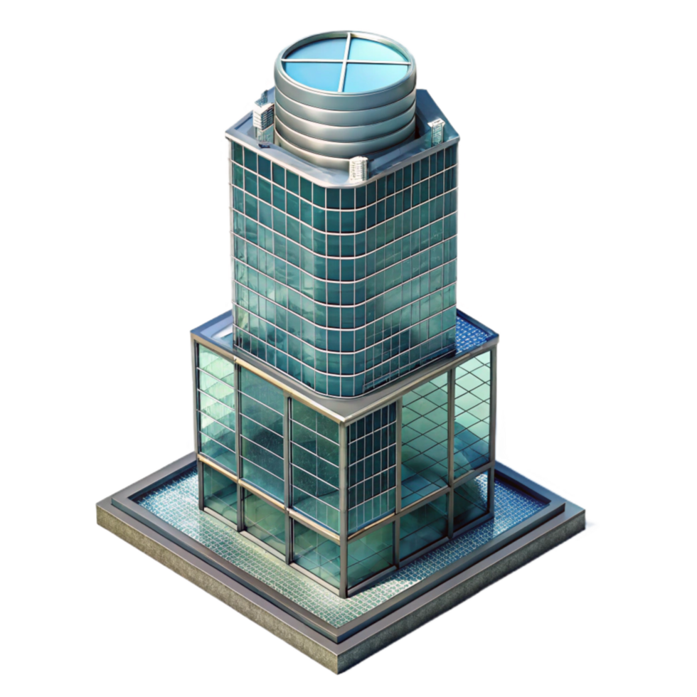 vibrant minimalist Glass Tower Building Top View Transparent Background high resolution png