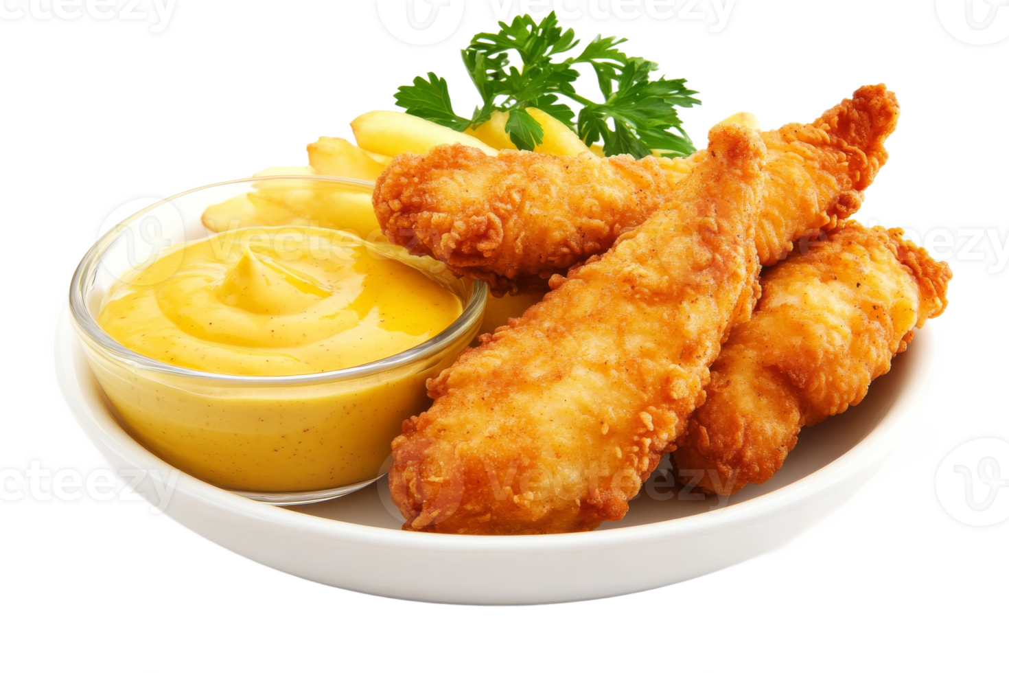 Crispy fried chicken strips with dipping sauce png