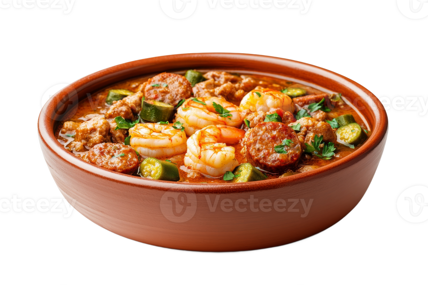 Seafood stew with spicy sausage and vegetables png