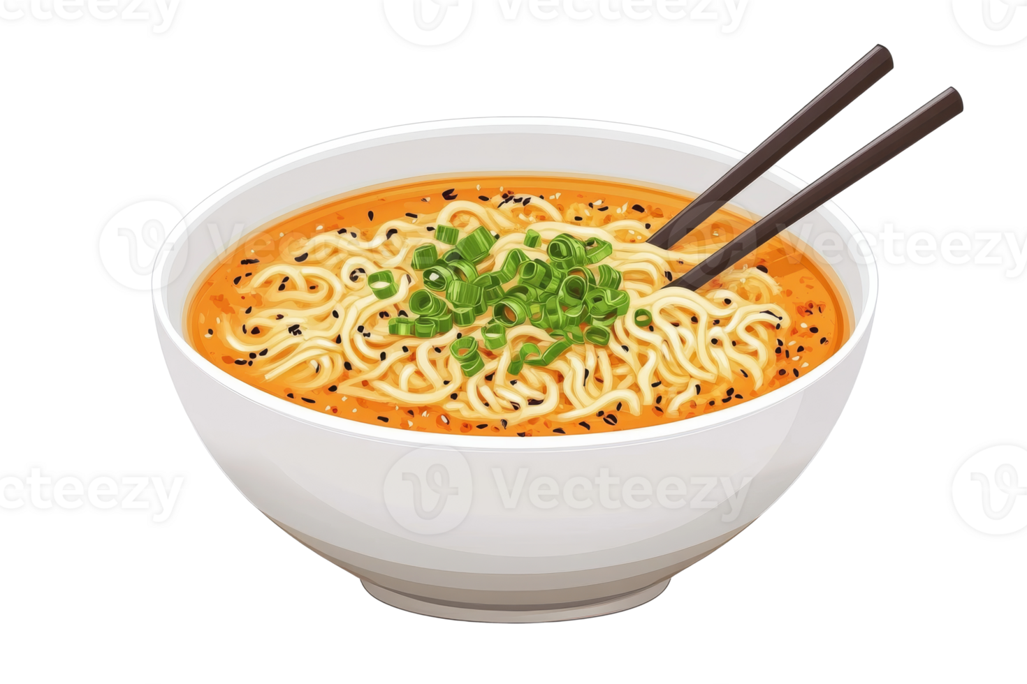 Delicious bowl of noodle soup with green onions png