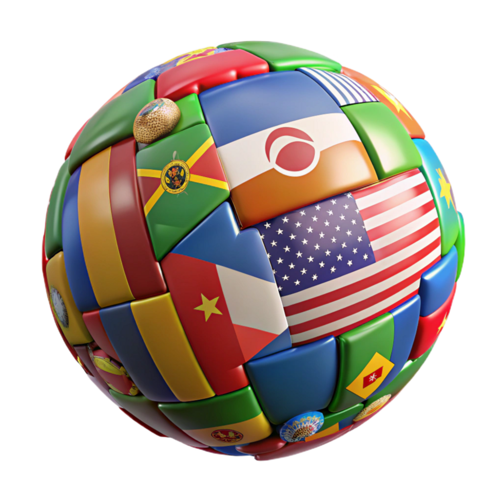 dramatic creative Globe with Flags Representing Linguistic Diversity Cutout high quality png