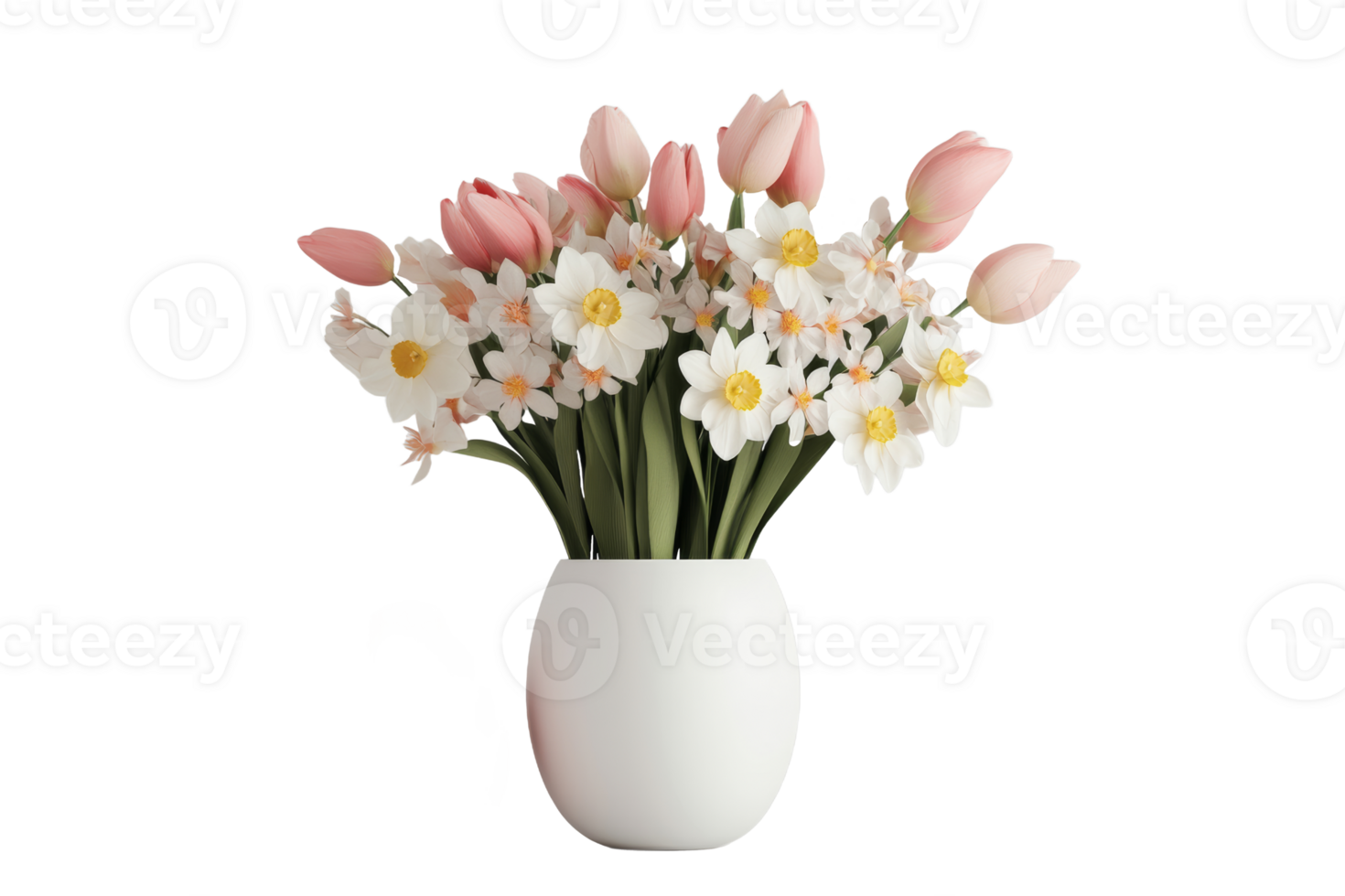 Pink tulips and white daffodils bouquet png