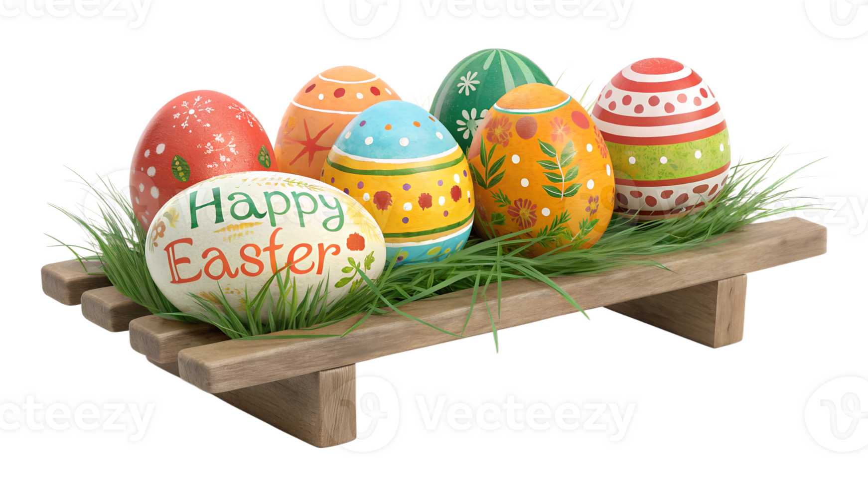 Colorful Easter eggs arranged on decorative grass png