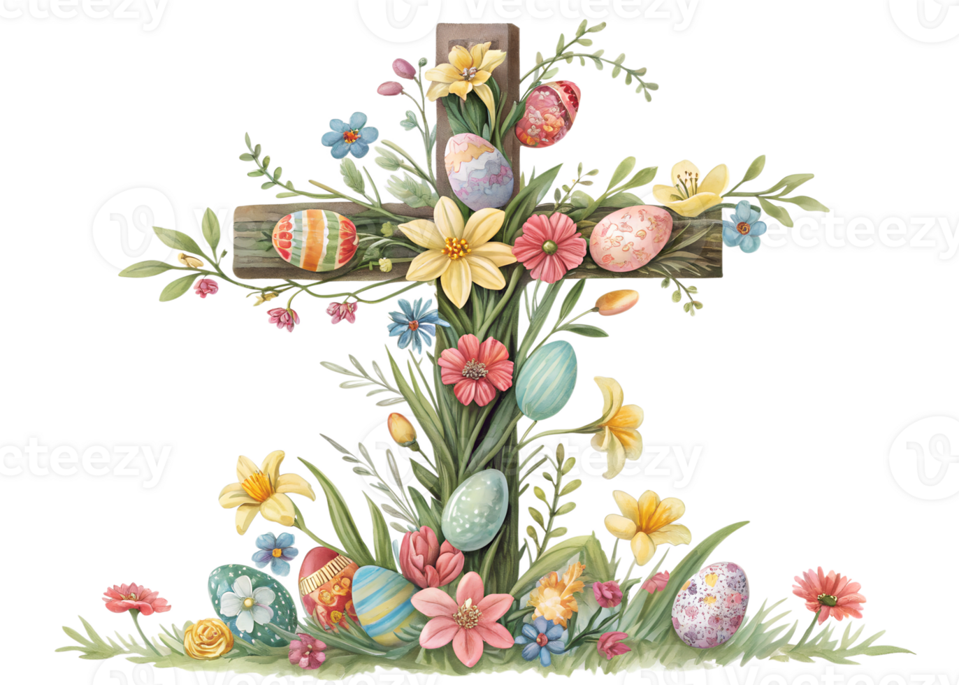 Easter decor colorful cross flowers png