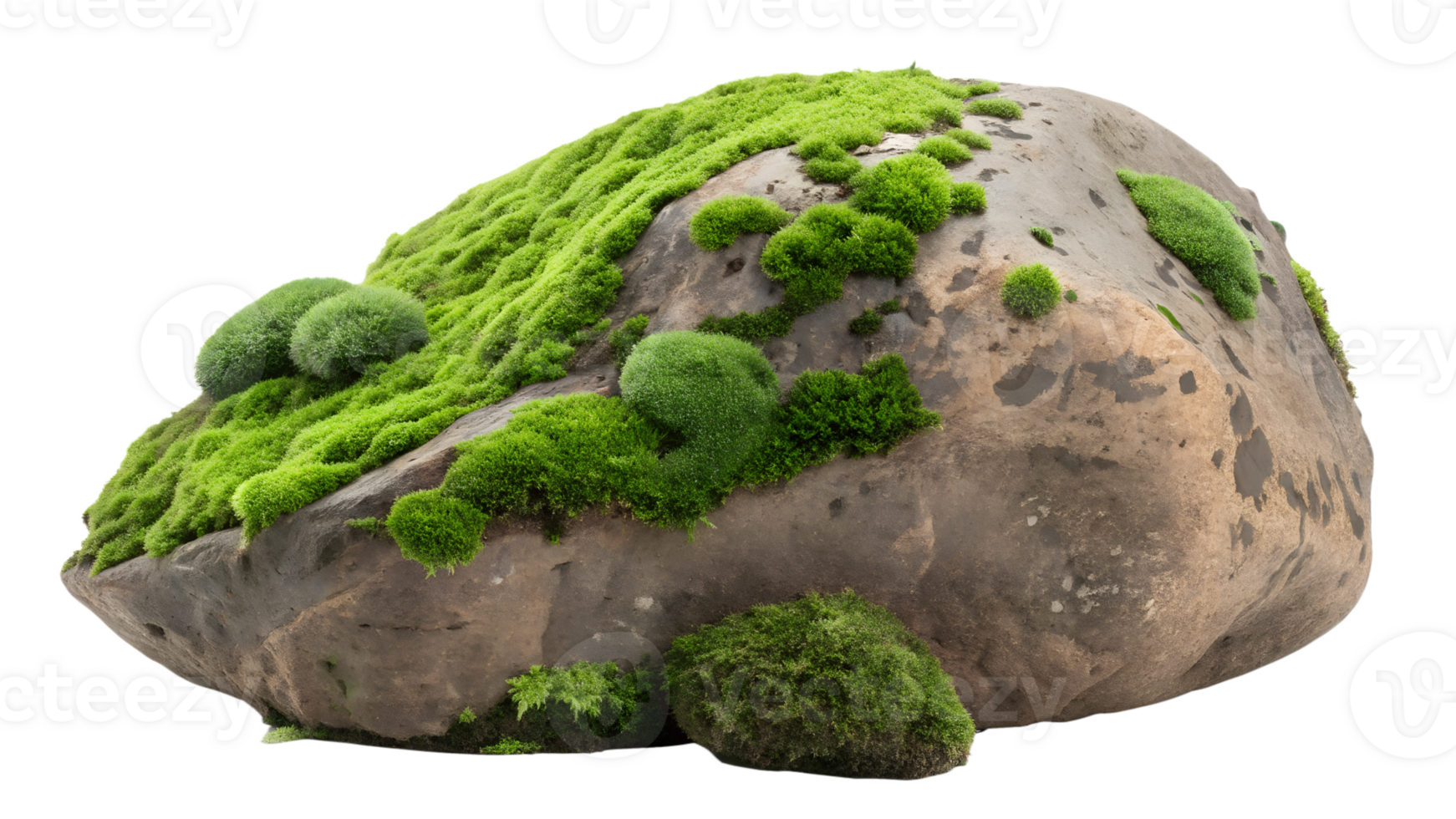Unique rock covered with lush green moss in nature png