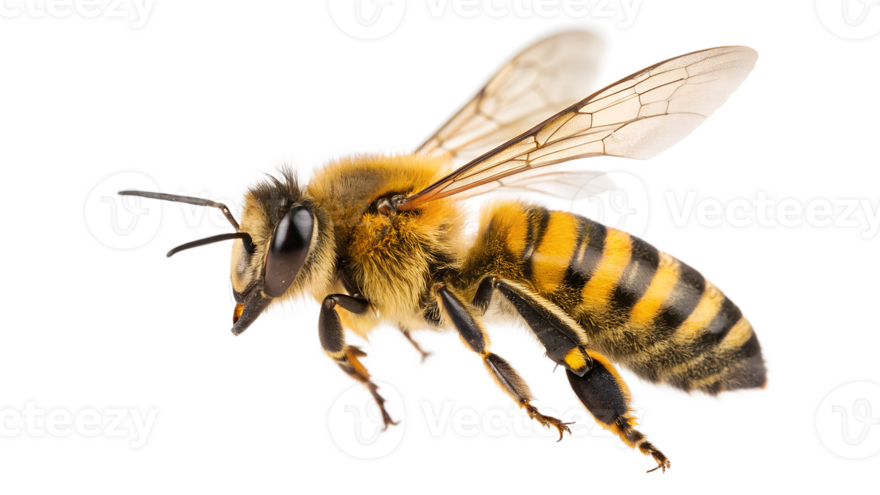 Close up view of a bee in flight png