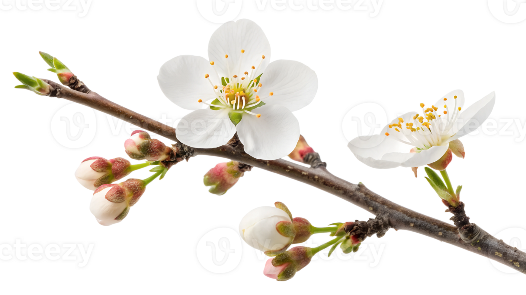 Branch with white blossoms and pink buds in spring png
