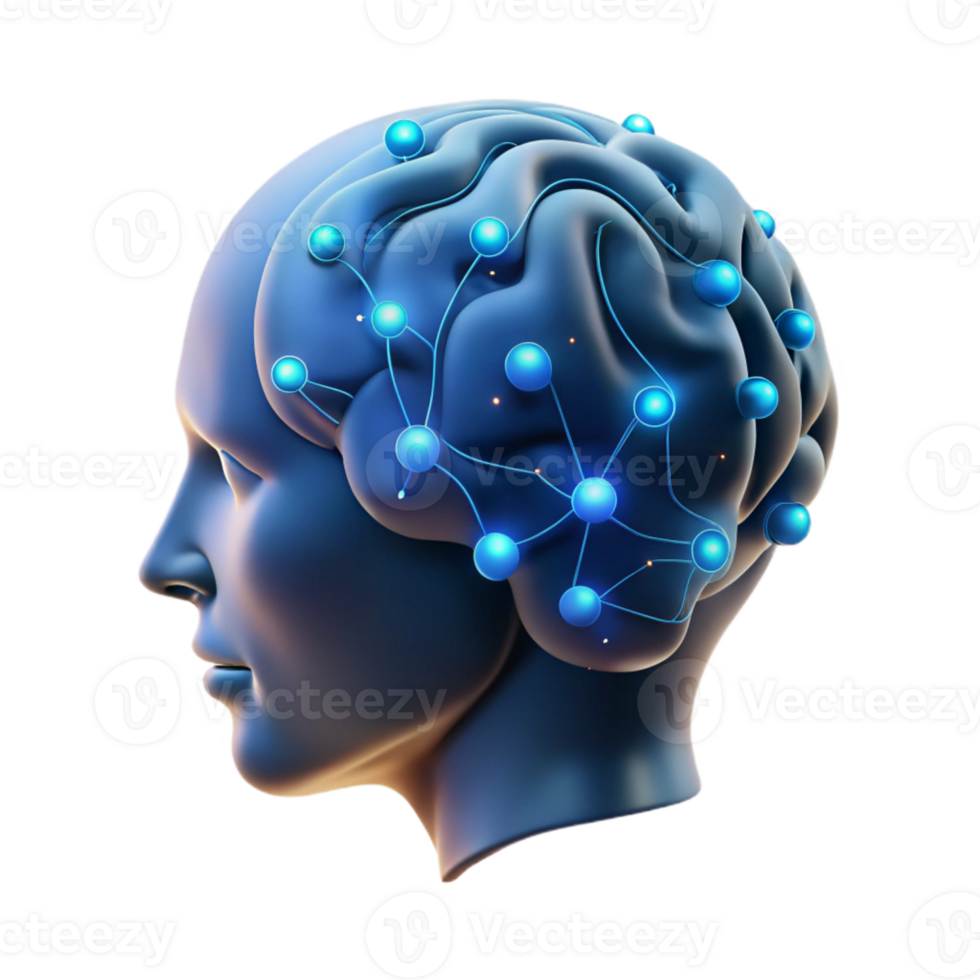 serene artistic Glowing Data Points Forming Human Head Silhouette Cutout png